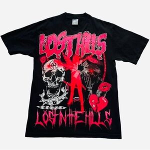 LOST HILLS Black and Red Graphic Tee